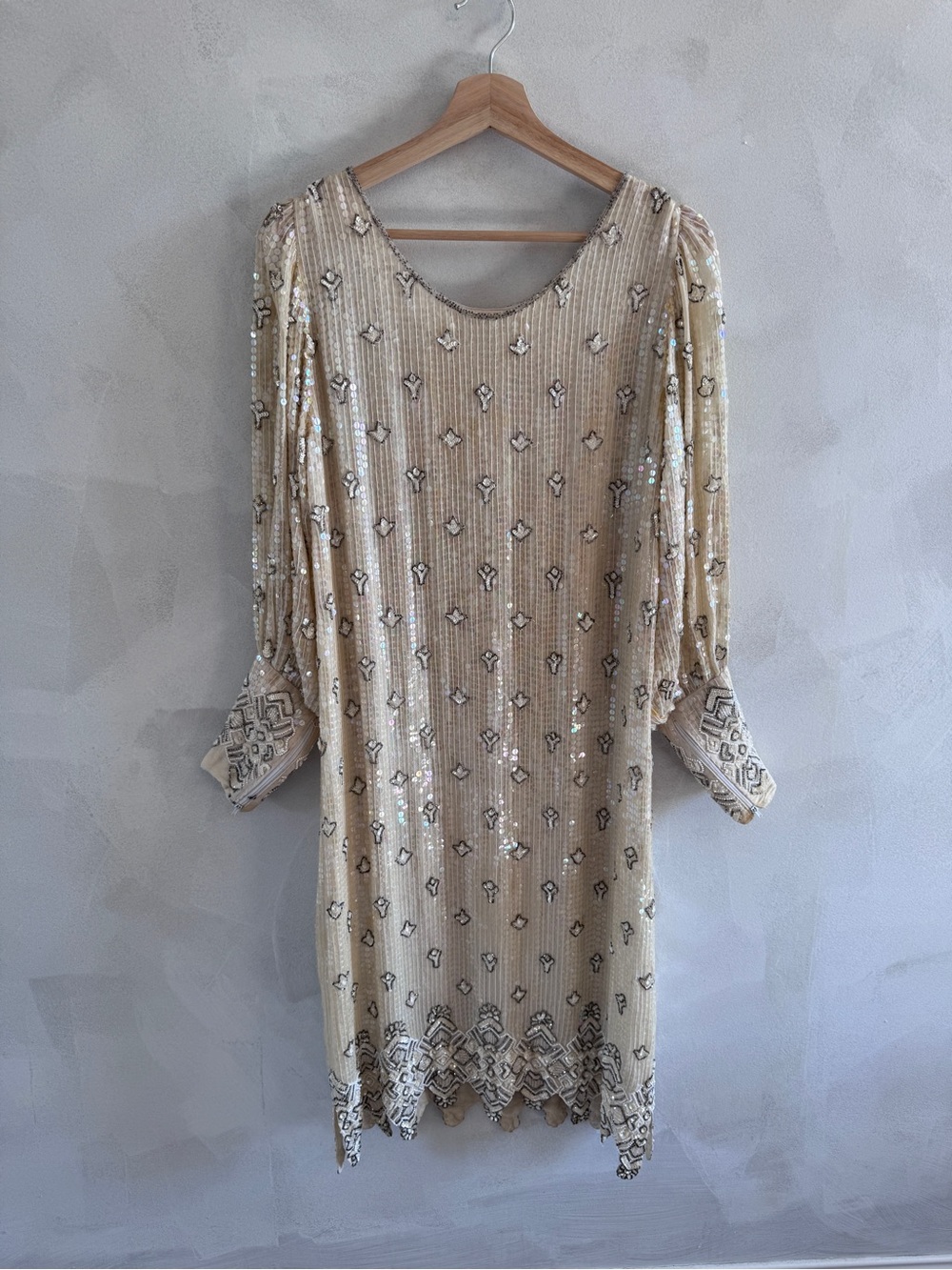 Vintage 1980s SisterMax Hand-Beaded Silk Dress — Art Deco Flapper Style